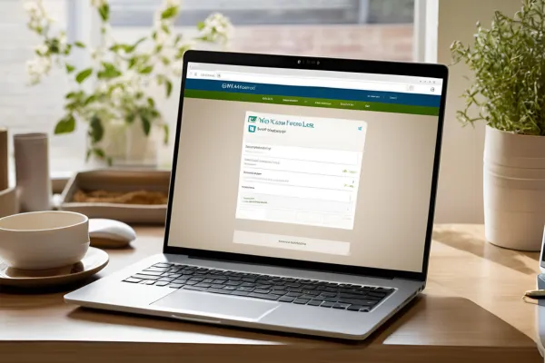 A laptop screen showing the healthcare.gov account, with GM Financial login details visible.